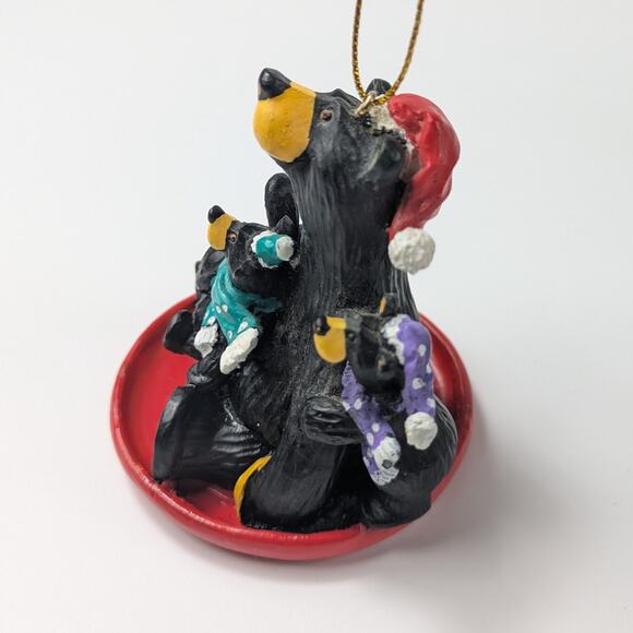 Big Sky Bear Christmas Ornament Carvers Fleming Red Sled Collectible Mom Cubs - Picture 2 of 8